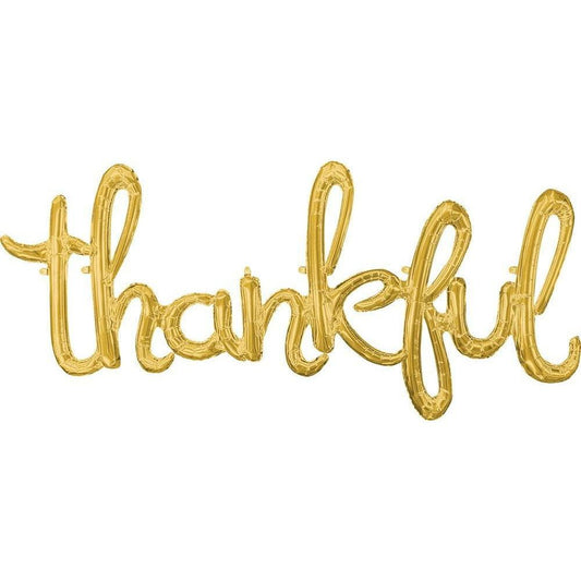 Gold Air Filled Foil Script Phrase Balloon Thankful 1ct - Toy World Inc