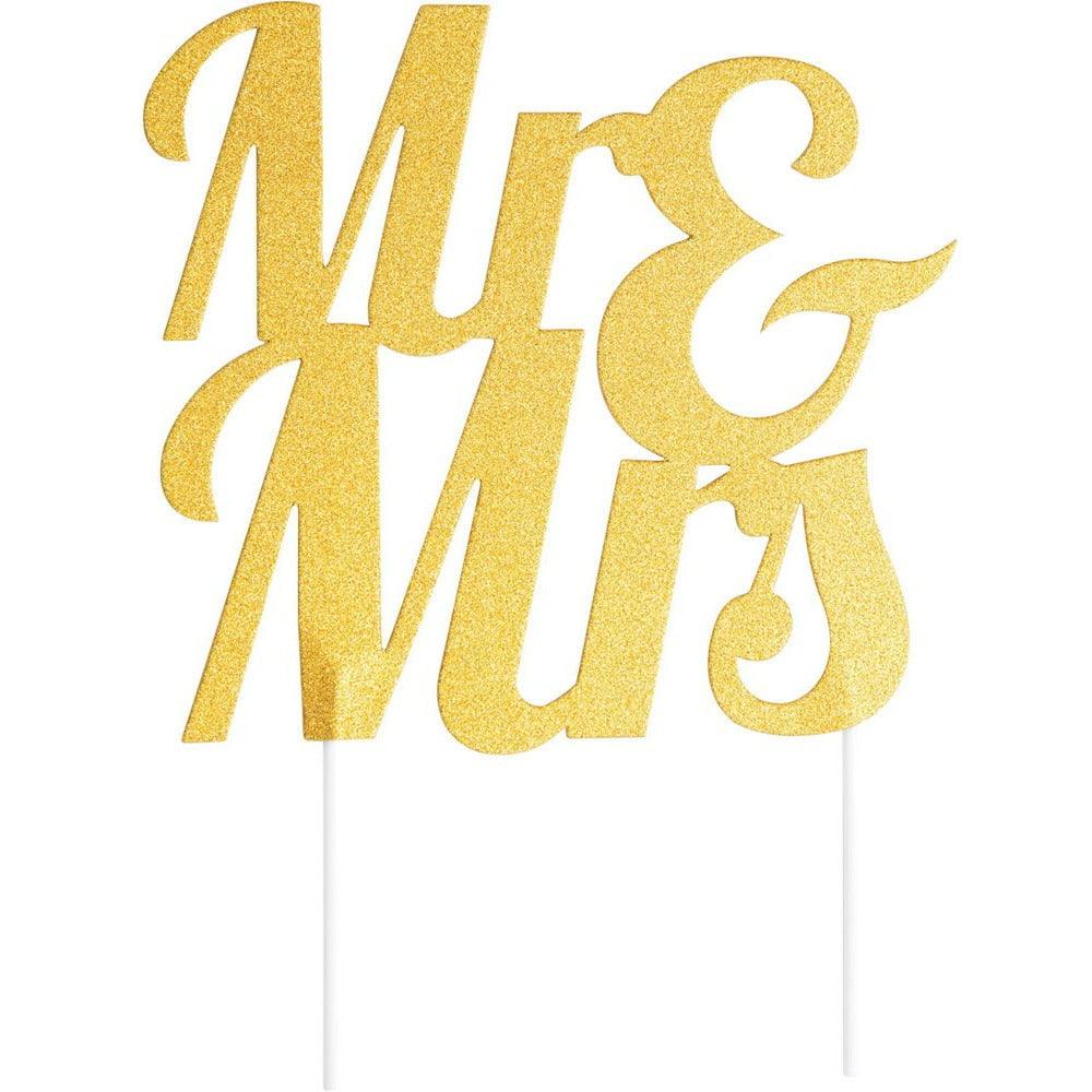 Gold Glitter Mr and Mrs Cake Topper 1Ct - Toy World Inc