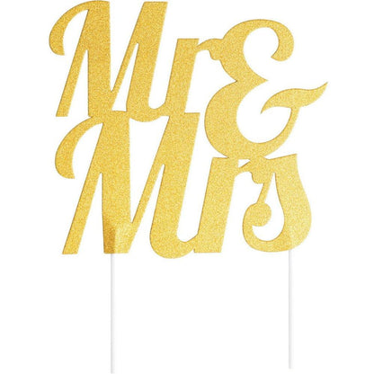 Gold Glitter Mr and Mrs Cake Topper 1Ct - Toy World Inc