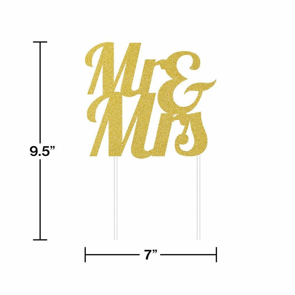 Gold Glitter Mr and Mrs Cake Topper 1Ct - Toy World Inc