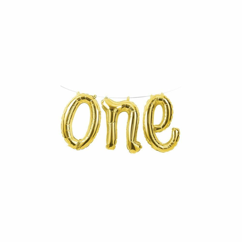 Gold One First Birthday Balloon Banner  1Ct - Toy World Inc