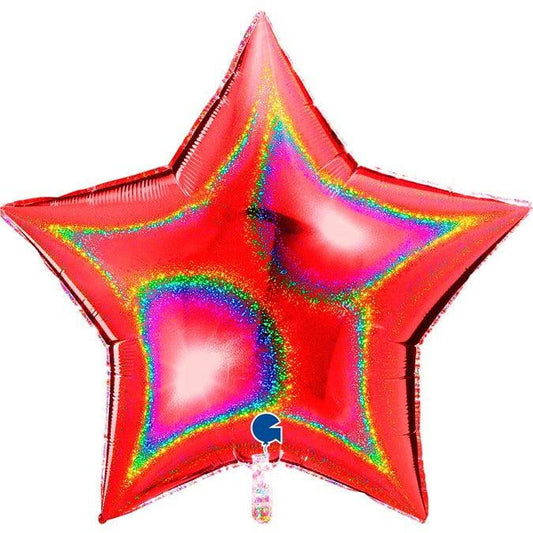 Grabo Red Glitter Golographic Star 36in Foil Balloon - Toy World Inc