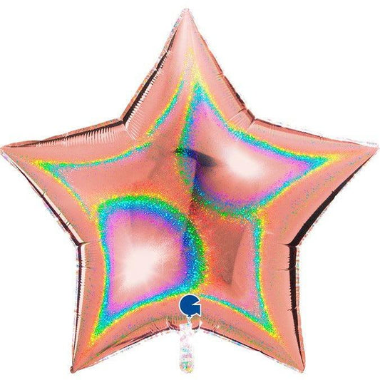 Grabo Rose Gold Glitter Holographic Star 36in Foil Balloon - Toy World Inc