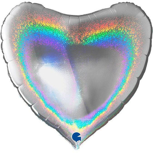 Grabo Silver Glitter Holographic Heart 36in Foil Balloon - Toy World Inc