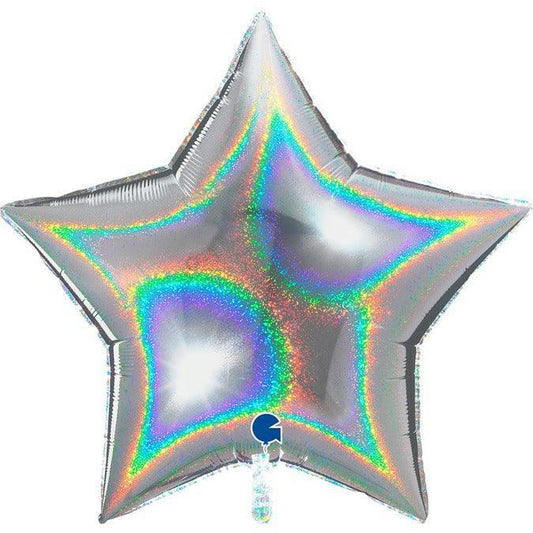 Grabo Silver Glitter Holographic Star 36in Foil Balloon - Toy World Inc