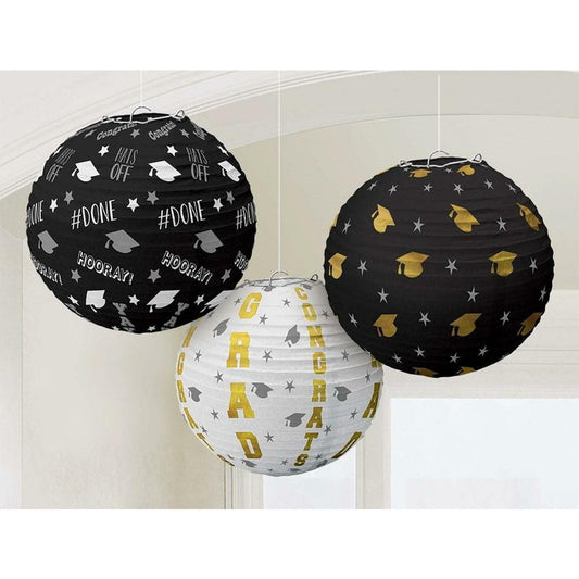 Graduation Hot Stamp Lanterns Black Silver and Gold - Toy World Inc