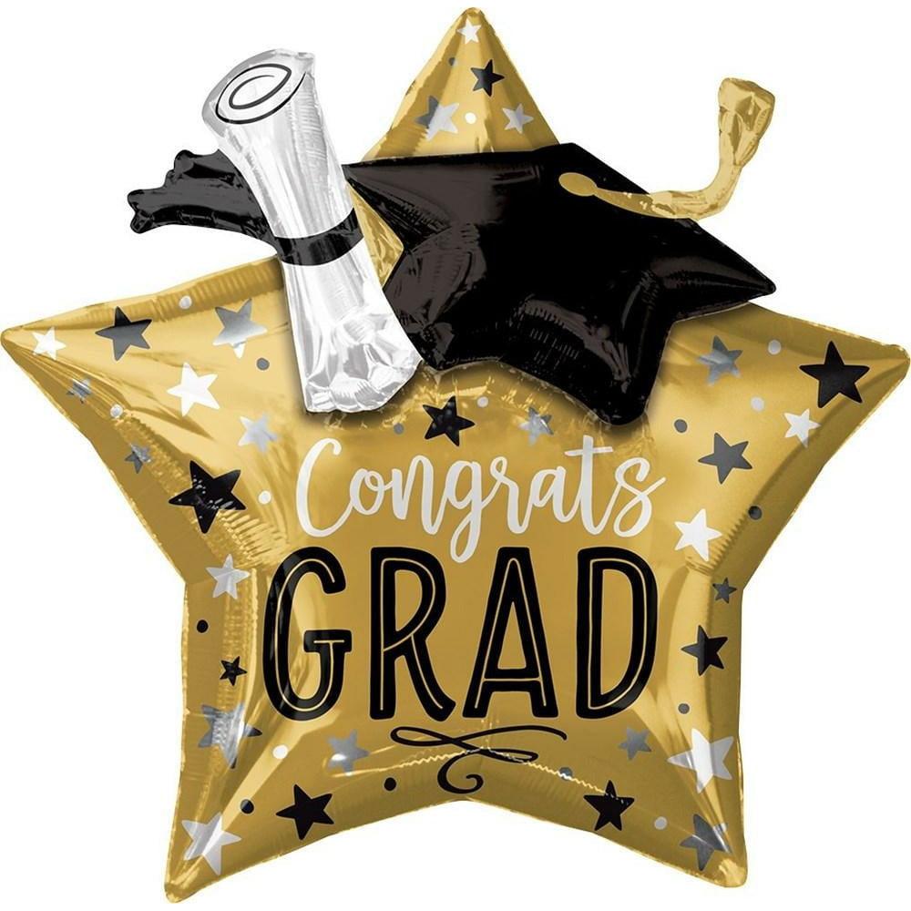 Graduation Star Cap and Diploma Shape 28in Balloon - Toy World Inc