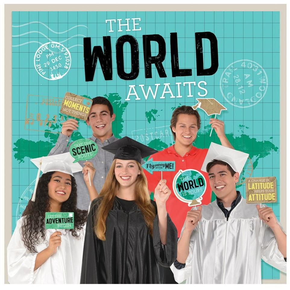 Graduation The World Awaits Scene Setter With Photo Props - Toy World Inc