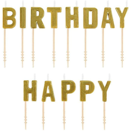 Happy Birthday Gold Pick Candles - Toy World Inc