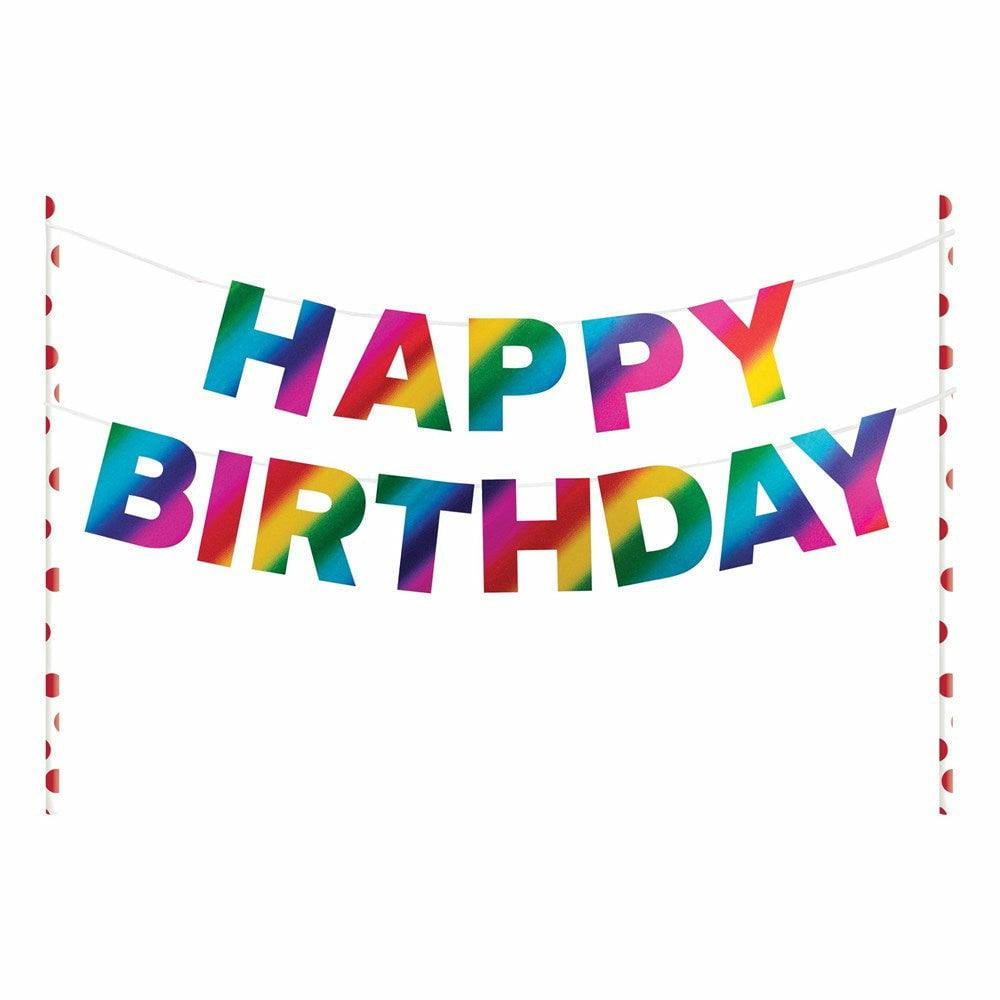 Happy Birthday Pennant Cake Topper Rainbow Foil Birthday 1Ct - Toy World Inc