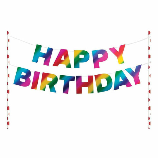 Happy Birthday Pennant Cake Topper Rainbow Foil Birthday 1Ct - Toy World Inc