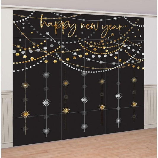 Happy New Year Giant Scene Setters Kit Black Silver Gold 9ct. - Toy World Inc