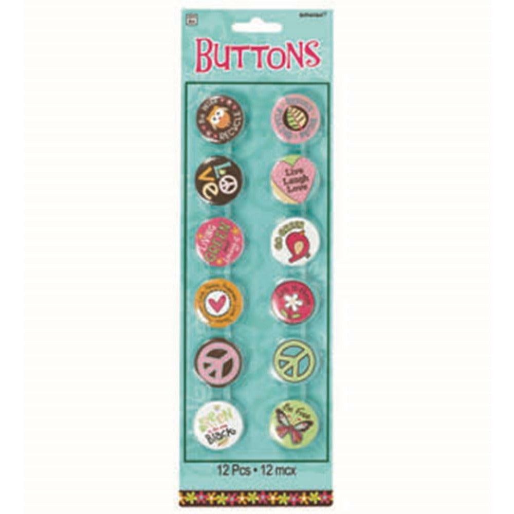 Hippie Chic Buttons 12ct - Toy World Inc