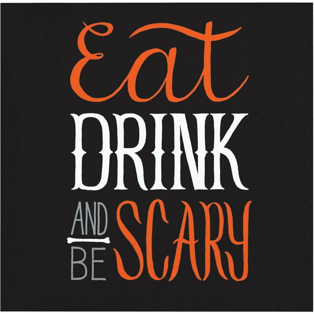 Humorous Halloween Beverage Napkin Eat Drink and Be Scary 16ct - Toy World Inc