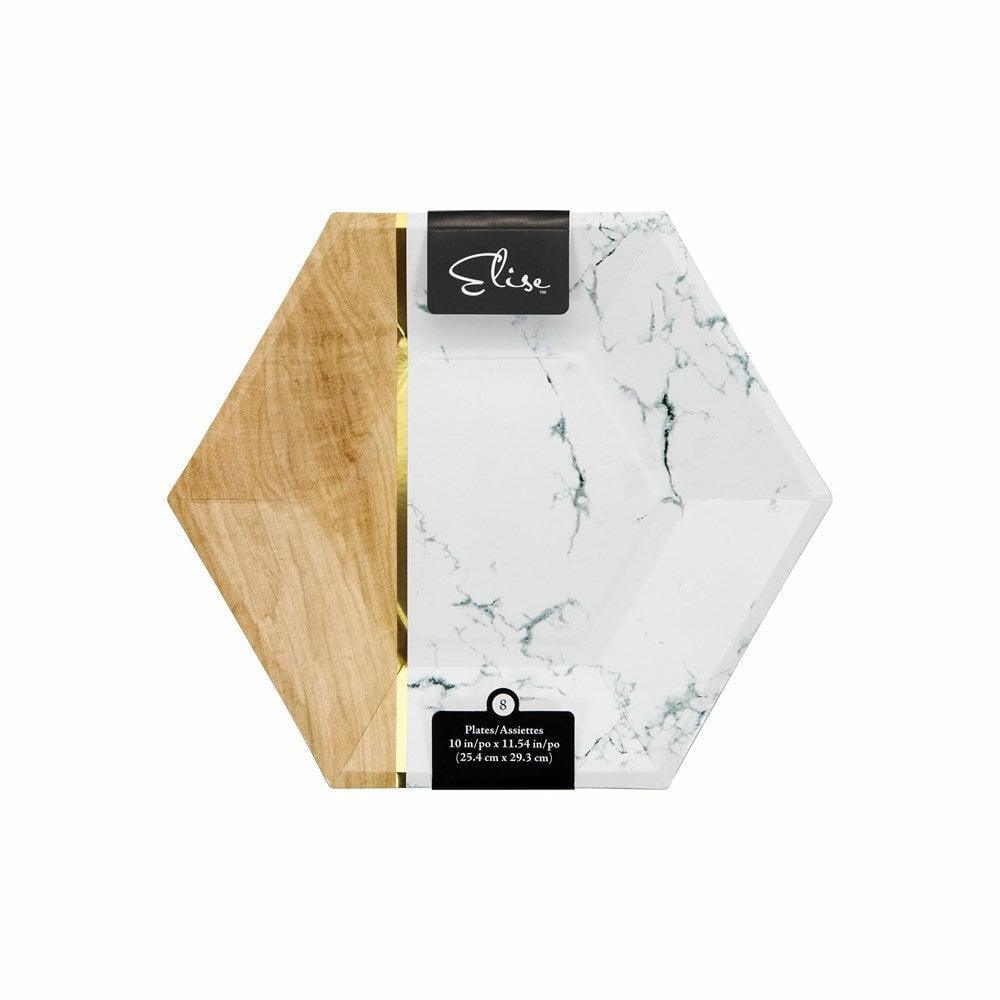 Marble Wood Banquet Plate 10in Hexagon Marble 8Ct - Toy World Inc