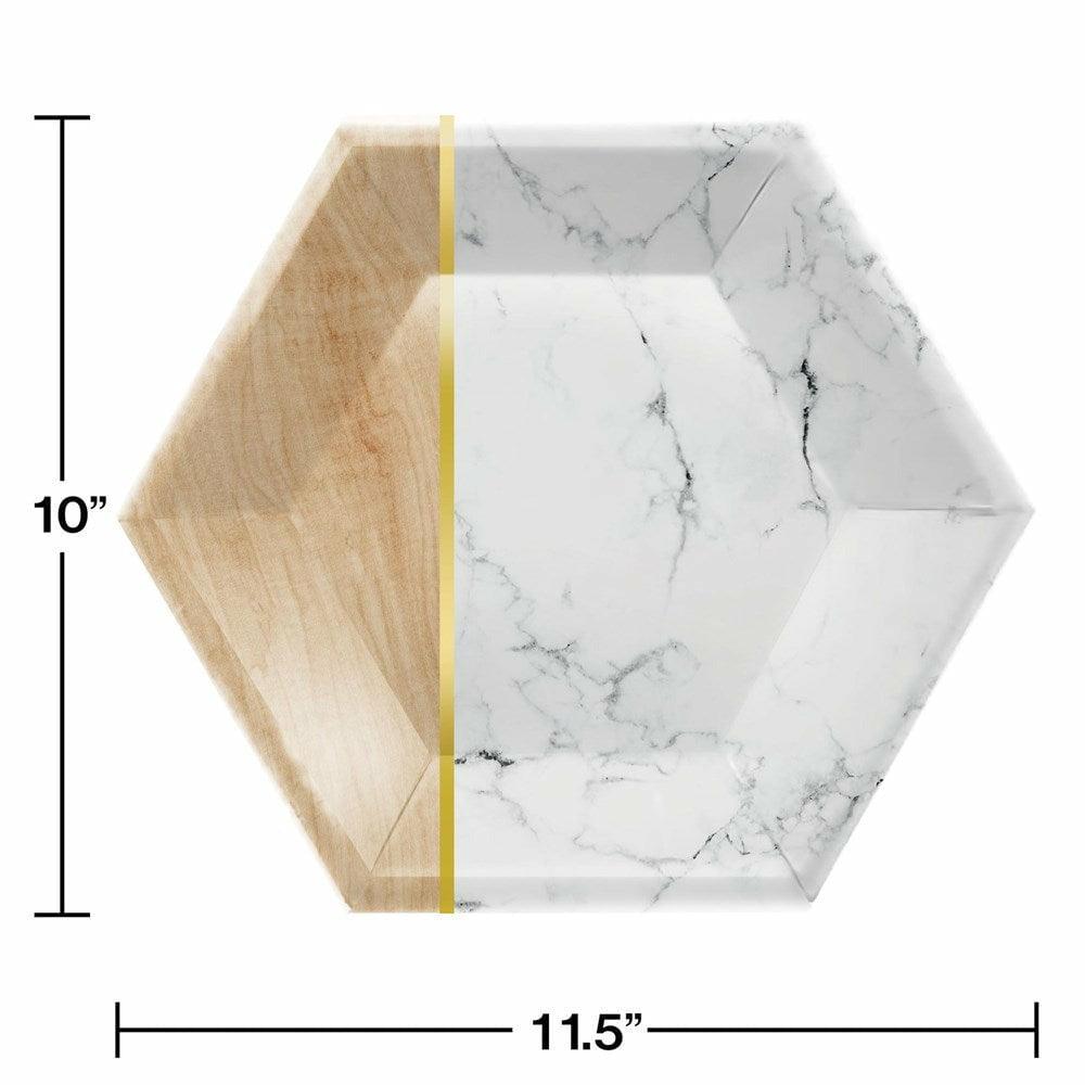 Marble Wood Banquet Plate 10in Hexagon Marble 8Ct - Toy World Inc