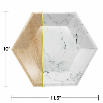 Marble Wood Banquet Plate 10in Hexagon Marble 8Ct - Toy World Inc