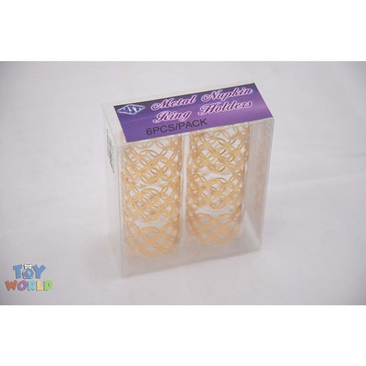 Metal Flower Cut Napkin Ring 6pc/Pvc Box - Gold - Toy World Inc