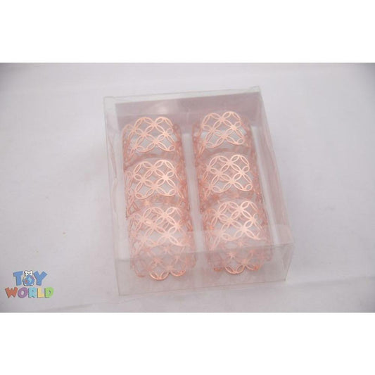 Metal Flower Cut Napkin Ring 6pc/Pvc Box - Rosegold - Toy World Inc