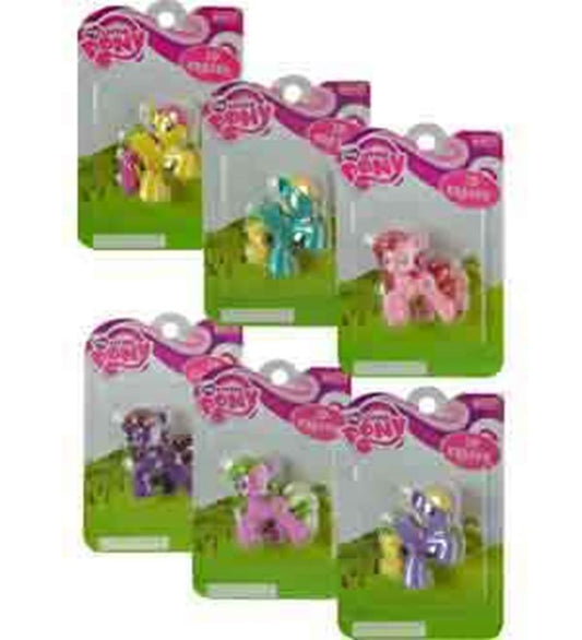 Set of six My Little Pony 3D erasers in various colors including yellow, blue, pink, purple, and lavender in original.