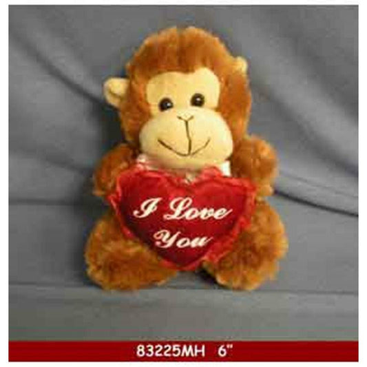 Monkey Brown Red Heart 6 in - Toy World Inc