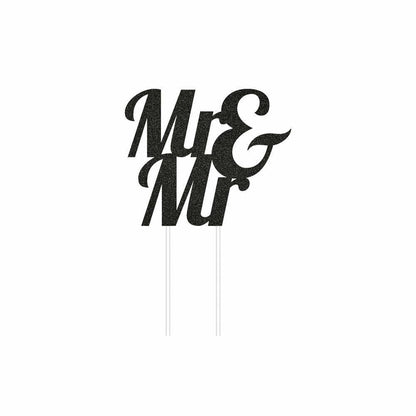 Mr And Mr Wedding Black Glitter Cake Topper 1Ct - Toy World Inc