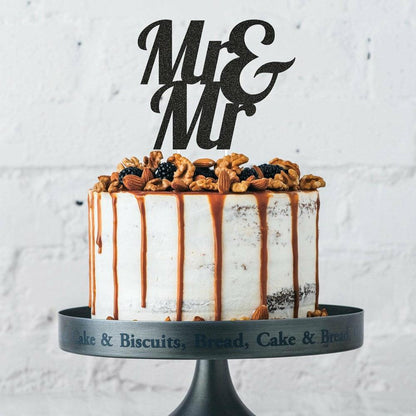 Mr And Mr Wedding Black Glitter Cake Topper 1Ct - Toy World Inc