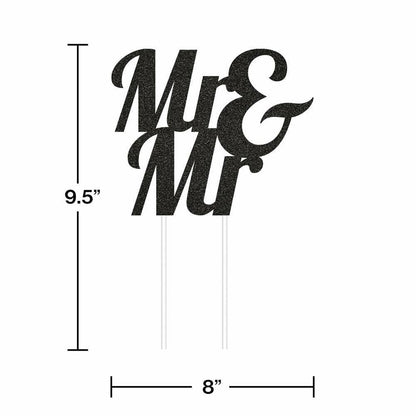 Mr And Mr Wedding Black Glitter Cake Topper 1Ct - Toy World Inc