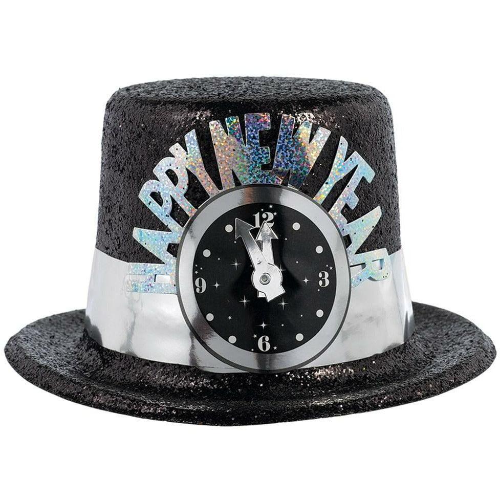New Years Clock Top Hat Black and Silver - Toy World Inc