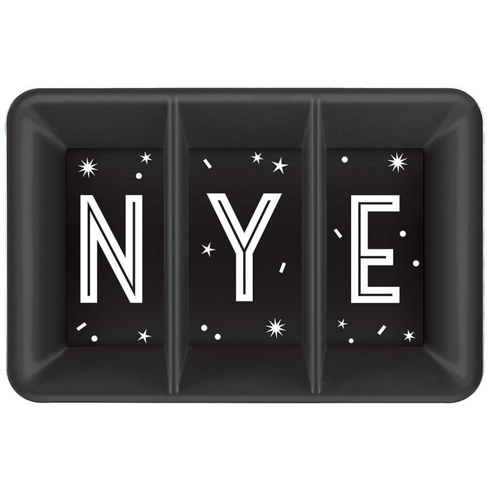 New Years Eve Plastic Compartment Tray Black Silver Gold - Toy World Inc