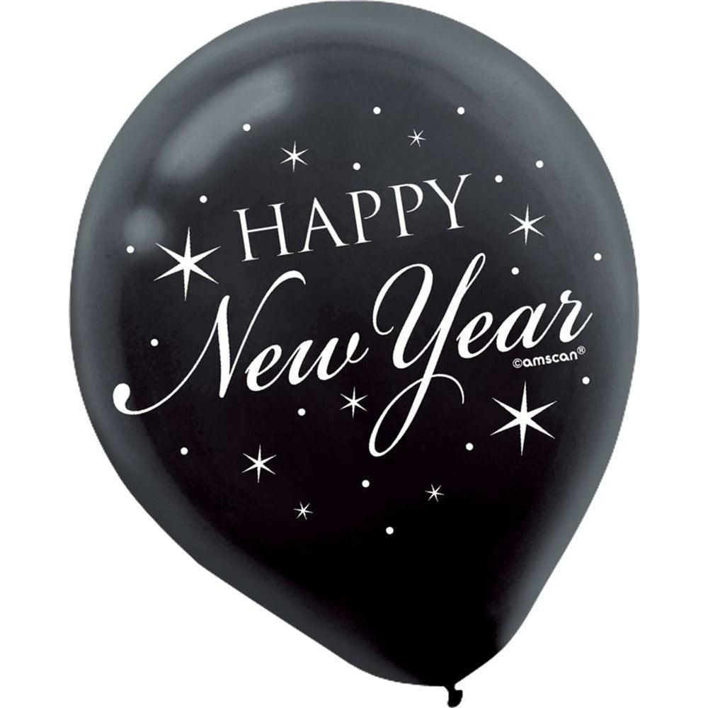 New Years Latex Balloons Black Silver and Gold 15ct. - Toy World Inc
