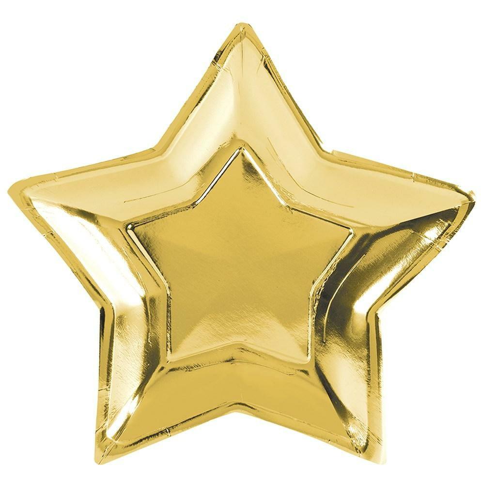 New Years Star Shaped Plates Metallic Silver and Gold 10ct. - Toy World Inc