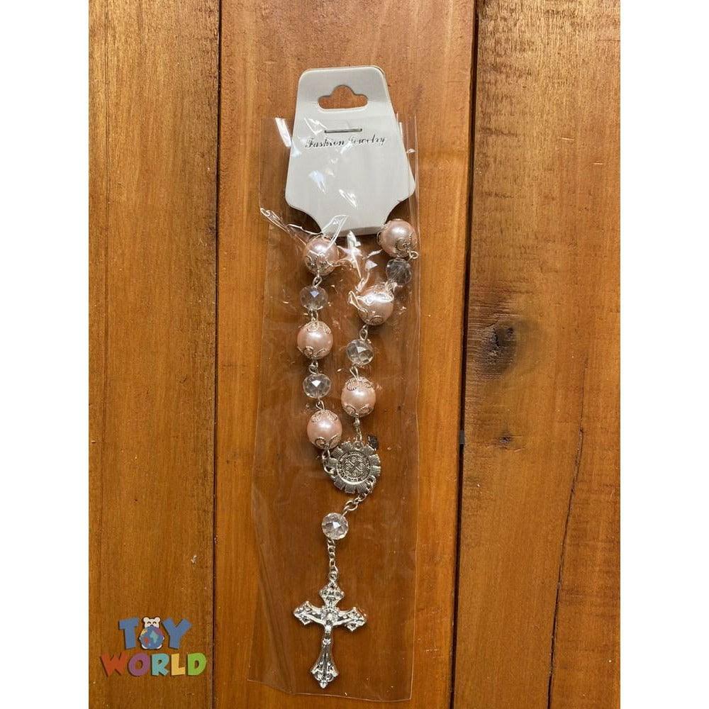 Pearl Rosary Bracelet Pink and Silver 12ct 7.9in - Toy World Inc