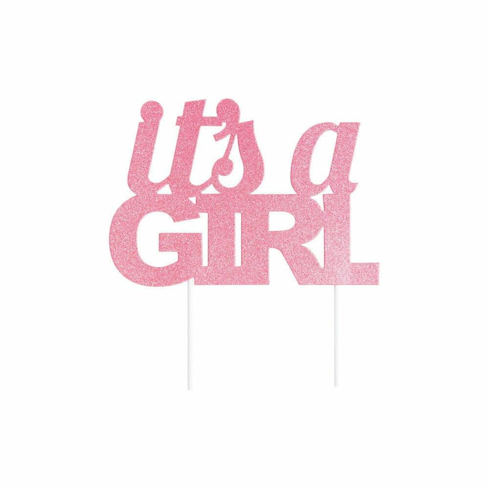 Pink Glitter It'S A Girl Cake Topper 1Ct - Toy World Inc