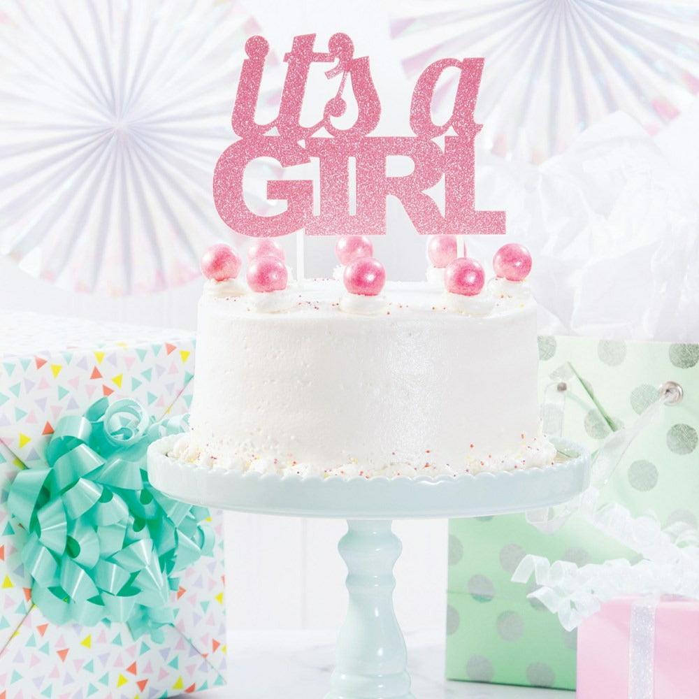 Pink Glitter It'S A Girl Cake Topper 1Ct - Toy World Inc