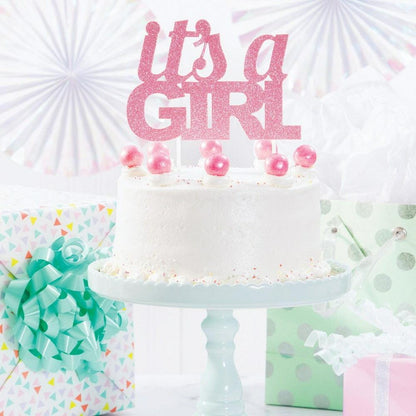 Pink Glitter It'S A Girl Cake Topper 1Ct - Toy World Inc