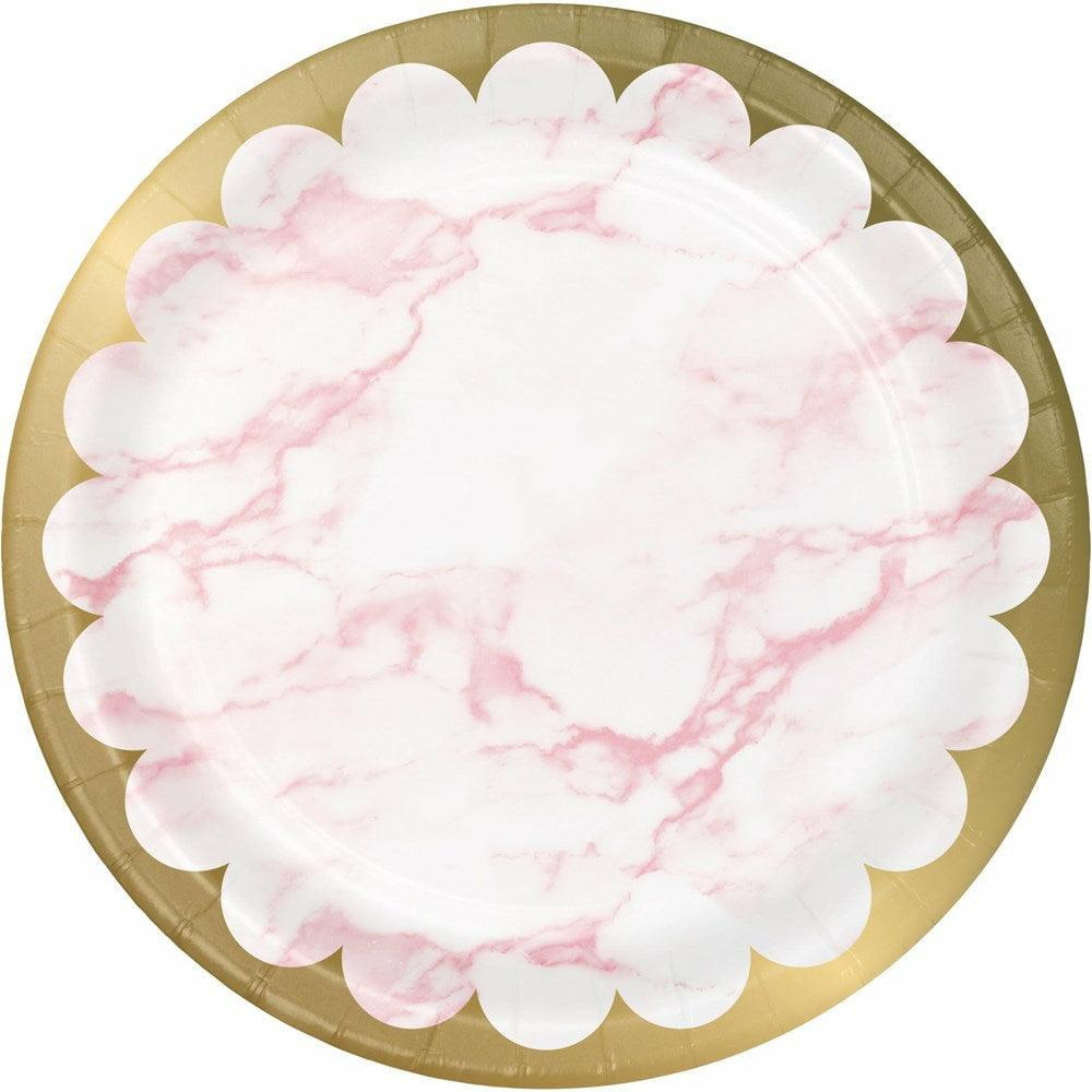 Pink Marble Dinner Plate Foil 8Ct - Toy World Inc