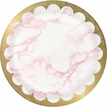 Pink Marble Dinner Plate Foil 8Ct - Toy World Inc