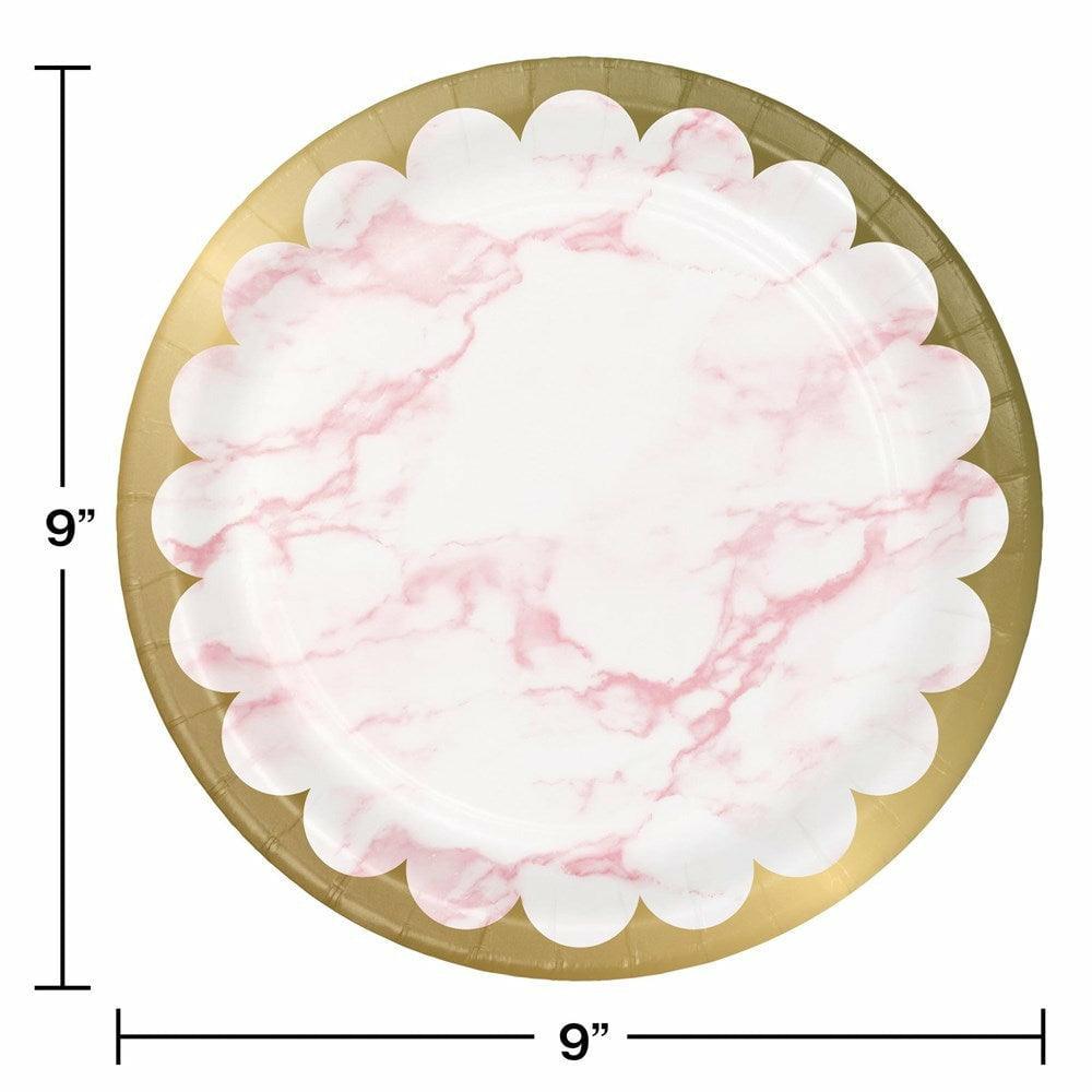 Pink Marble Dinner Plate Foil 8Ct - Toy World Inc