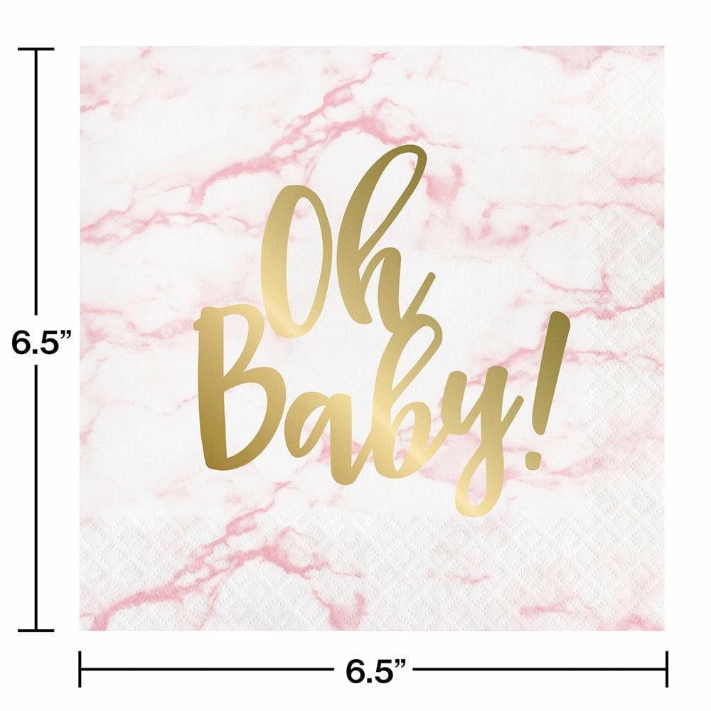 Pink Marble Luncheon Napkin Foil Oh Baby 16Ct - Toy World Inc