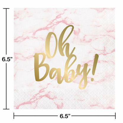 Pink Marble Luncheon Napkin Foil Oh Baby 16Ct - Toy World Inc