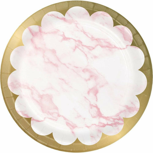 Pink Marble Luncheon Plate Foil 8Ct - Toy World Inc