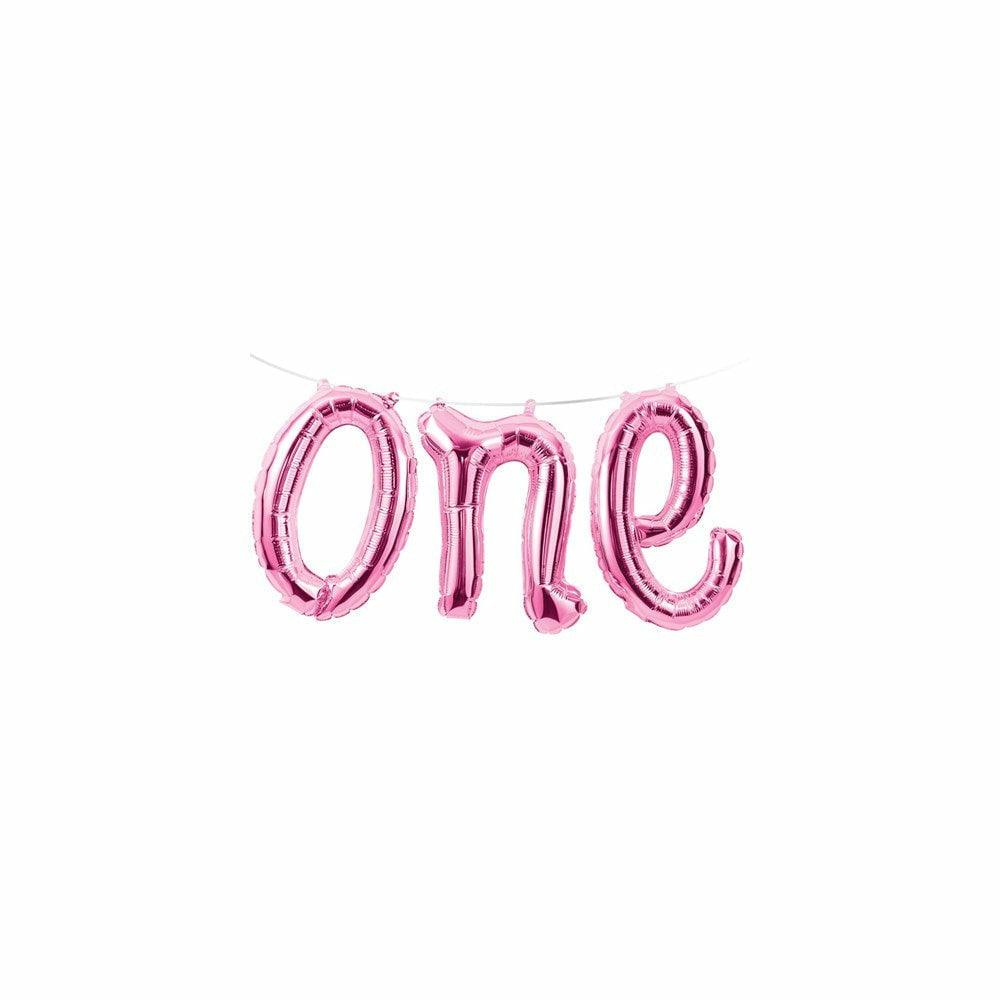 Pink One First Birthday Balloon Banner  1Ct - Toy World Inc