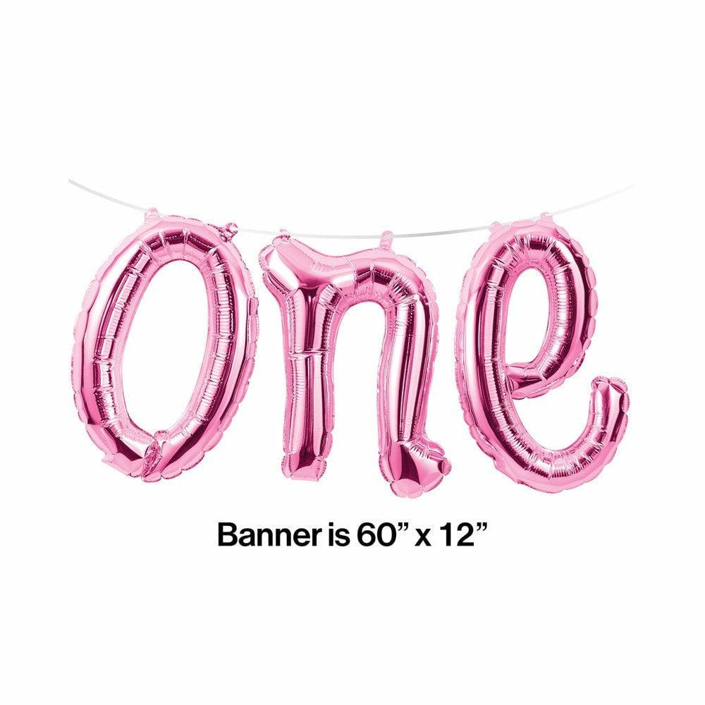 Pink One First Birthday Balloon Banner  1Ct - Toy World Inc