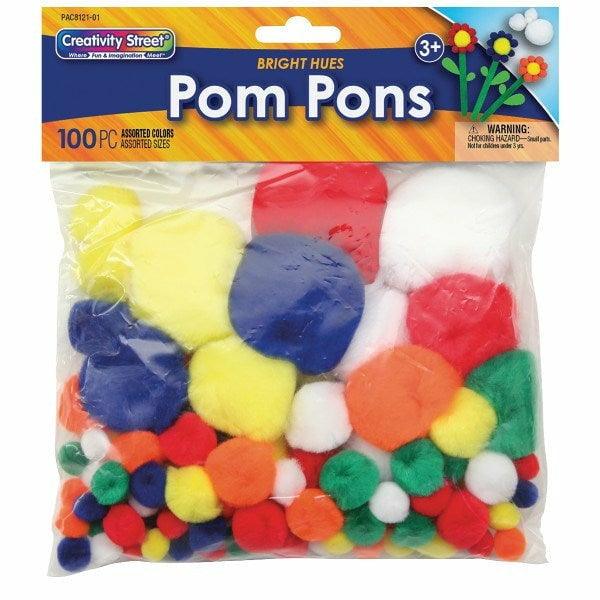 Poms Assorted Size Bright Hues 100ct - Toy World Inc