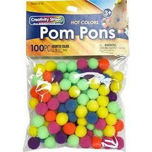 Poms Hot Colors Assorted 5in 100ct - Toy World Inc