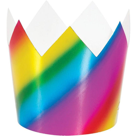 Rainbow Foil Crowns 8Ct - Toy World Inc