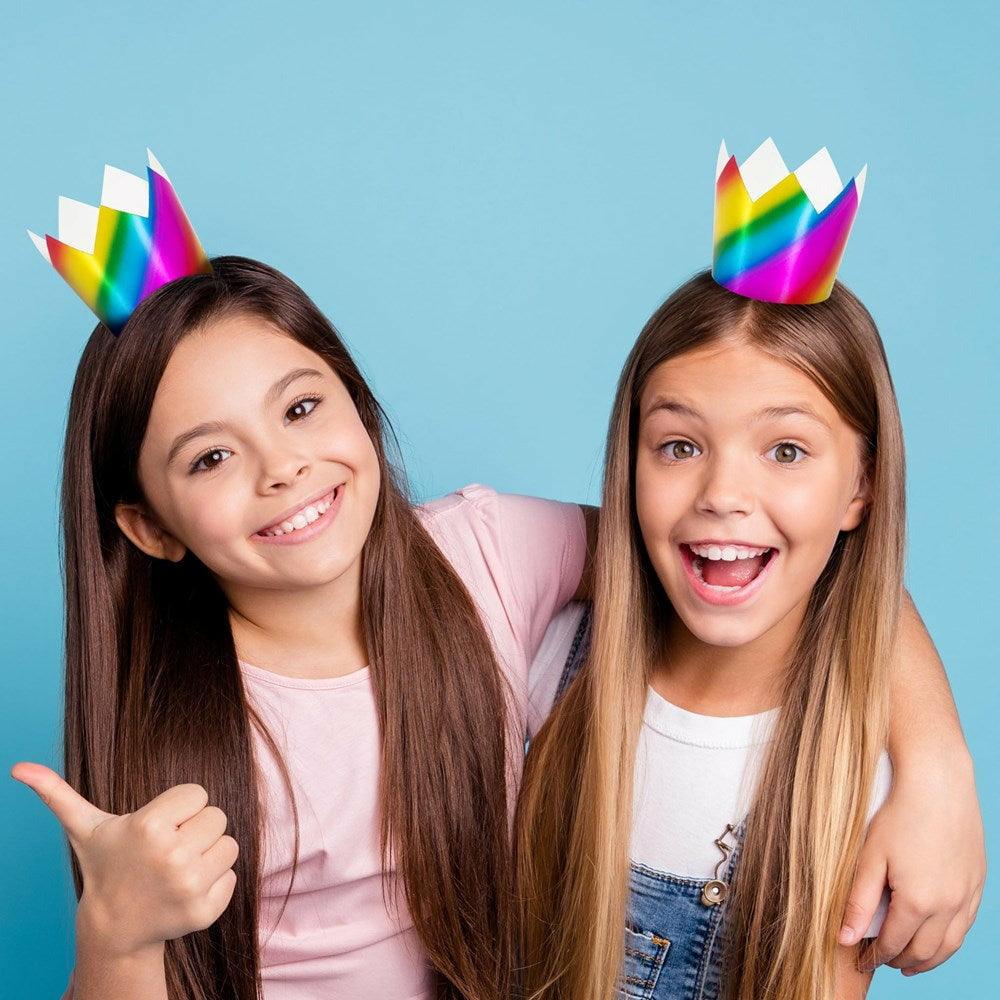 Rainbow Foil Crowns 8Ct - Toy World Inc