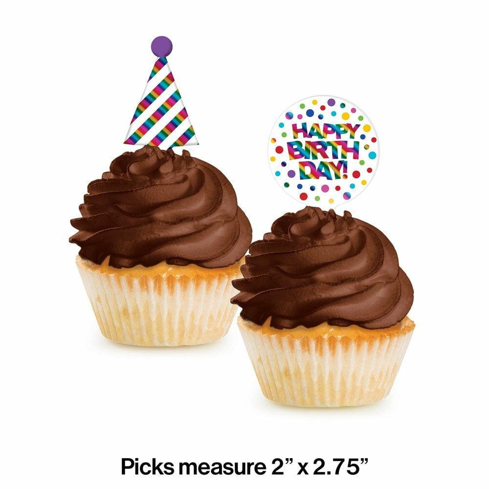 Rainbow Foil Cupcake Picks 12Ct - Toy World Inc