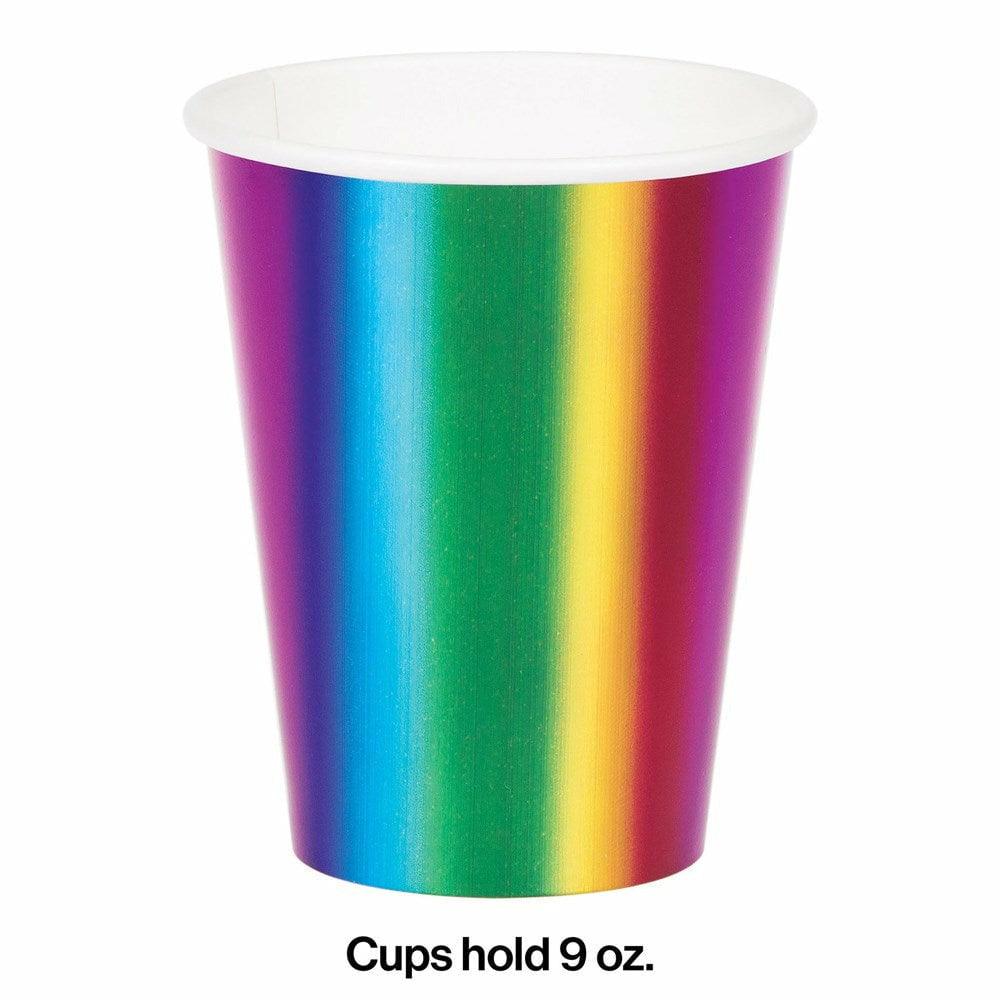 Rainbow Foil Hot and Cold Cups 9 Oz. Foil Rainbow Foil 8Ct - Toy World Inc